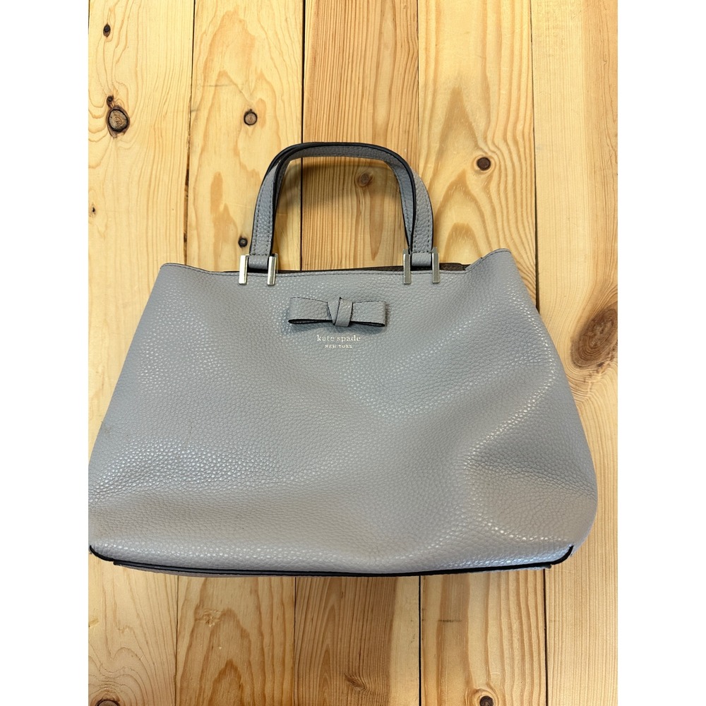 Kate Spade Satchel Crossbody Pebble Leather Bow Detail Gray Handbag